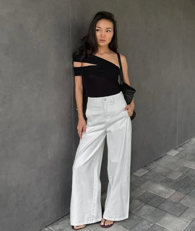 Trendix Black Bodycon Crop Tops For Women's 2026 Summer Off Shoulder Tank Top Street Slim Party Sexy Asymmetric Vacation Top