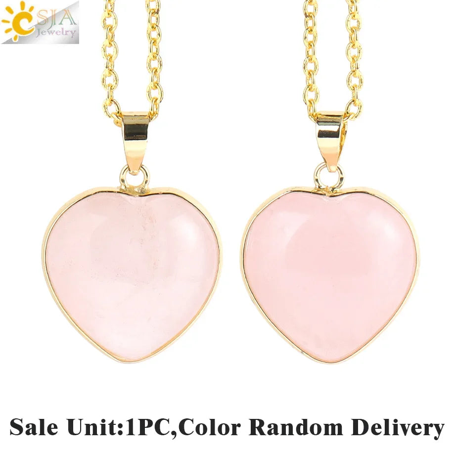 1PC Heart Crystal Pendant Necklaces for Women Natural Stone Pink Quartz Aquamarine Pendants Elegant Necklace Jewelry H674