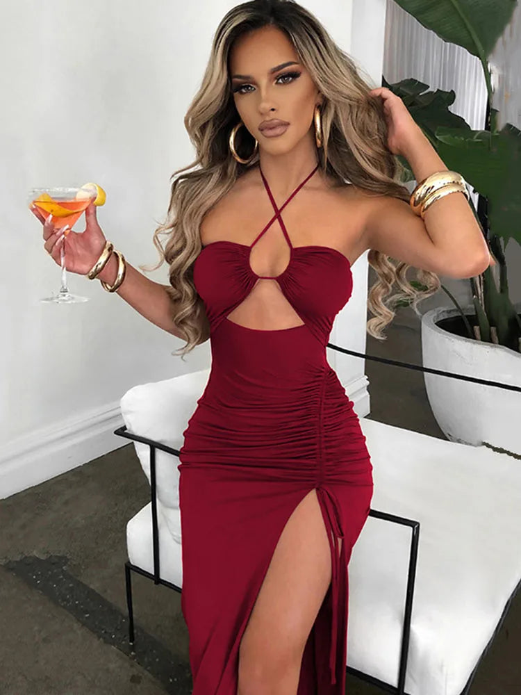Sleeveless Sexy Female Midi Backless Dresses Slim Night Club Women'S'S Dress Bodycon Vestidos Elegantes Para Mujer