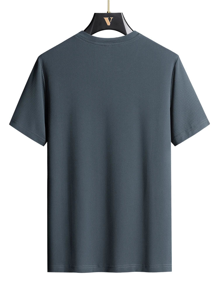 Plus Size 7XL 8XL 9XL Summer V-Neck T-shirts For Men Ice Silk Cooling Quick-dry Breathable Men's Short-sleeved T Shirts