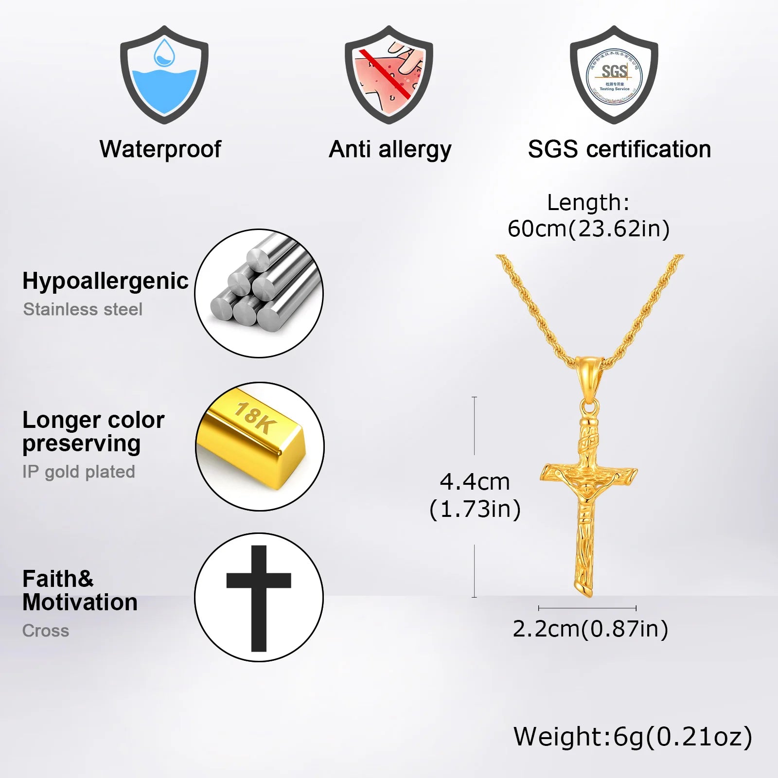 Stainless Steel Cross Necklace For Men, Christian Jesus Pendant Necklace, Catholicism Religious Faith Jewelry Easter Gifts