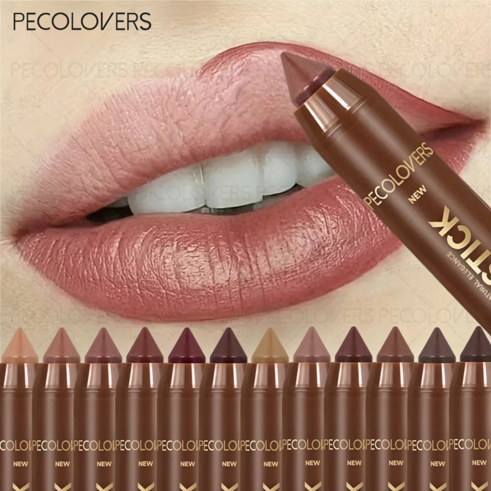 PECOLOVERS 12-Piece Matte Lip Liner and Lipstick Set - Waterproof