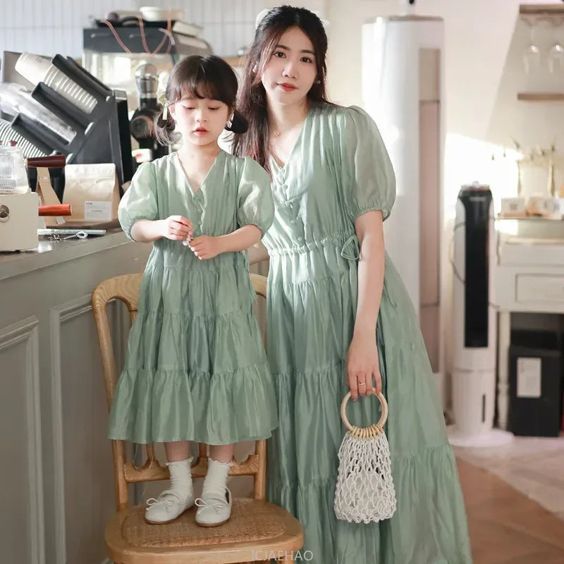 Mommy & Me Matching Dresses – White Green