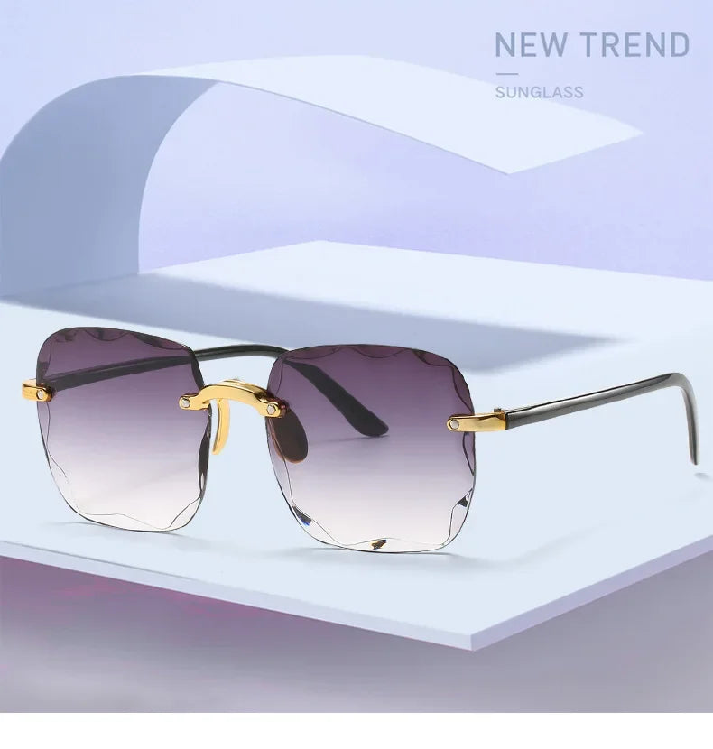 Square Rimless Sunglasses Women Luxury Brand Designer Summer Glasses Fashion Sun glasses For Men UV400 Shades Oculos
