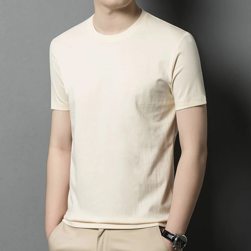 2026 Men's Pure Cotton T-shirt Men's New Round Neck Solid Color Base Shirt Summer Thin Loose Trendy Half Sleeved Top