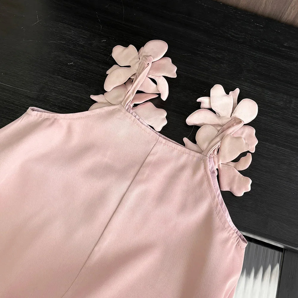 Korean Version 2 3 4 5 6 7-year-old Solid Color Girls' Casual Clothes Summer 3D Flower Princess Dress Fashionable and Elegant