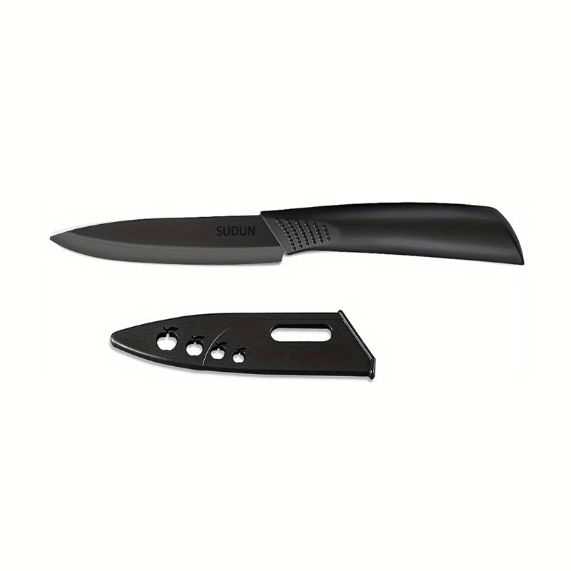 Kitchen Knife 1/3/6 Kitchen Knife Set 4-inch stainless steel fruit knife with sheath Black fixed blade plastic handle knife