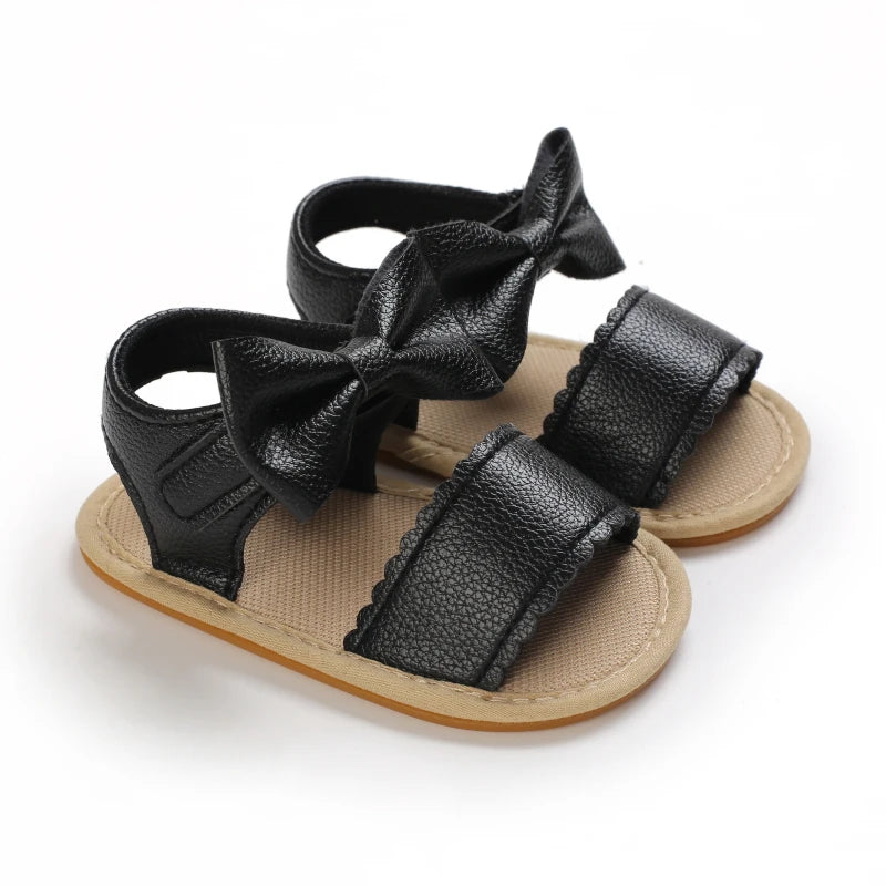 Baby Girl First Walker Sandals - Bow PU Leather Hook & Loop Shoes