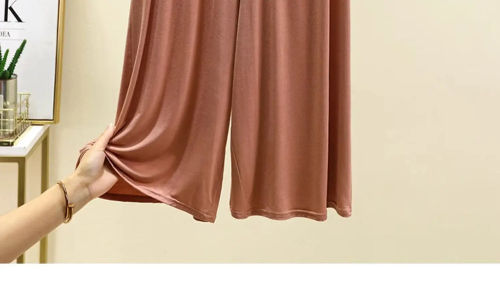 plus Size Modal Seven-Foot Pants Women Summer Loose Wide Leg Pants Elastic Waist Casual Home Pants Shorts Home Clothes