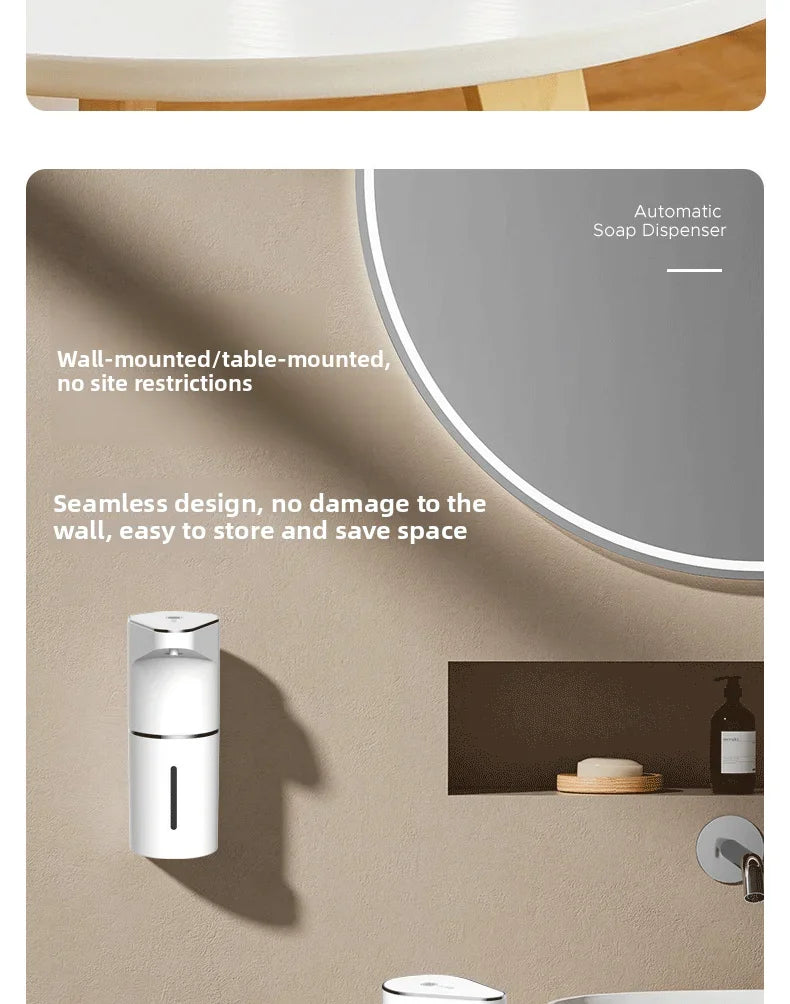 2026 Nuevos dispensadores automáticos de jabón en espuma para baño, máquina inteligente de lavado de manos con carga USB, material ABS blanco de alta calidad