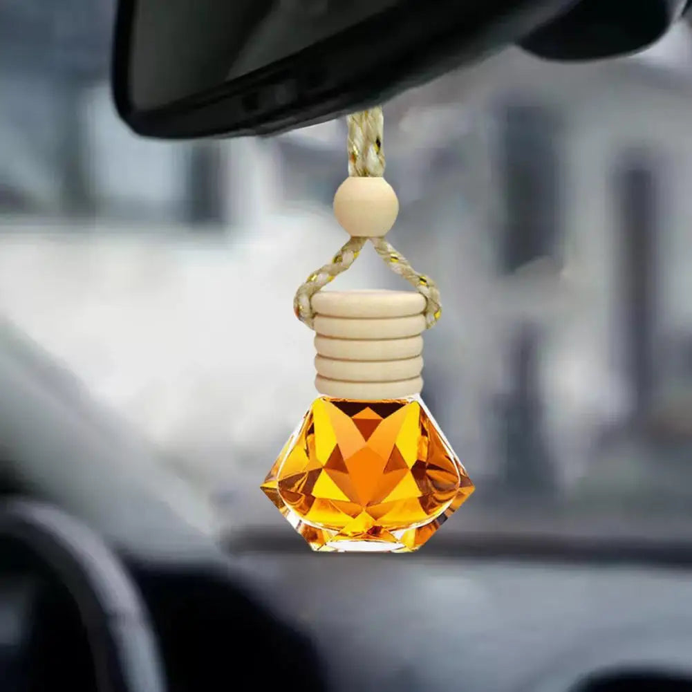 Car Hanging Perfume Bottle Glass Essential Oil Diffuser Refillable Air Freshener Wooden Cap Auto Decoration