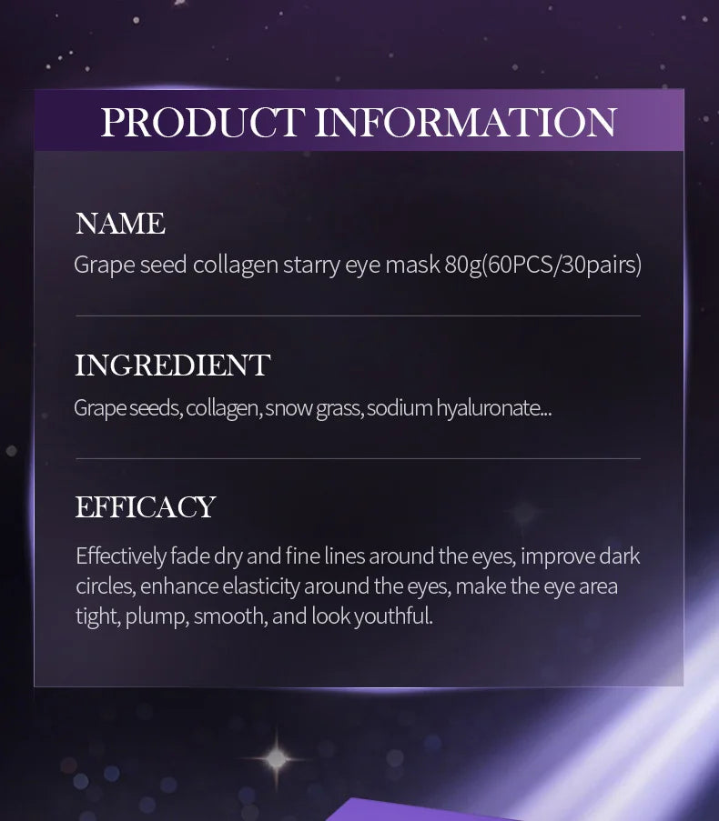 60pcs SADOER Grape Crystal Collagen Eye Mask Anti Dark Circles Under The Eyes Moisturizing Anti-Wrinkles Anti-Aging Eye Patches