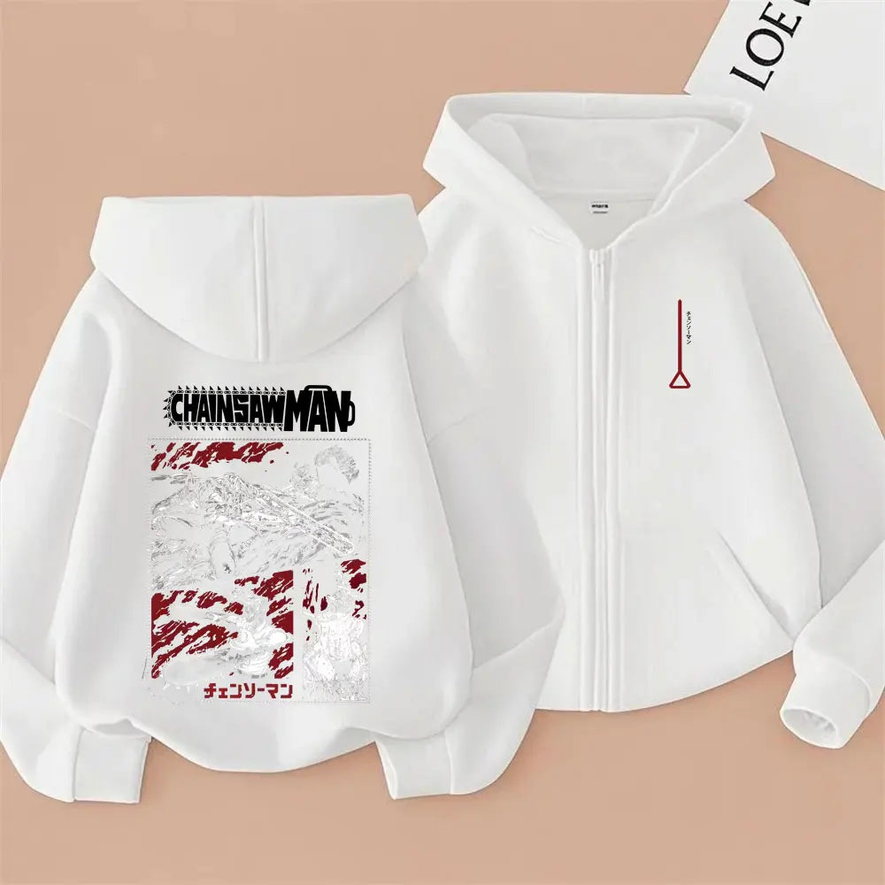 Dshztooma Chainsaw Man Anime Graphic Zip-Up Hoodie - Oversized