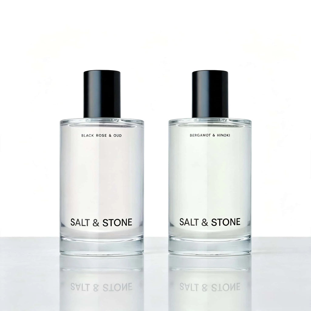 Salt & Stone Eau de Parfum 2 Pack, Black Rose & Oud & Bergamot & Hinoki Scent, Simple Clear Bottle Long Lasting Unisex Cologne, Daily Neutral Fragrance Gift for Men Women