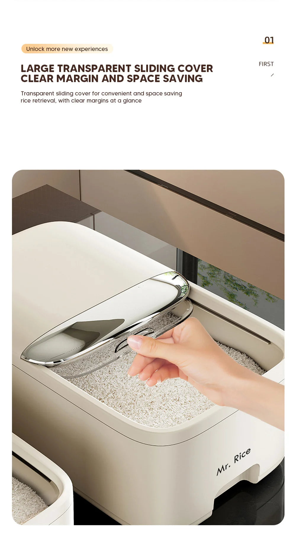 Caja de almacenamiento de arroz de 10 kg para el hogar con tapa, a prueba de insectos y humedad, caja de arroz, tarro sellado para granos, contenedor de cocina para almacenar granos secos