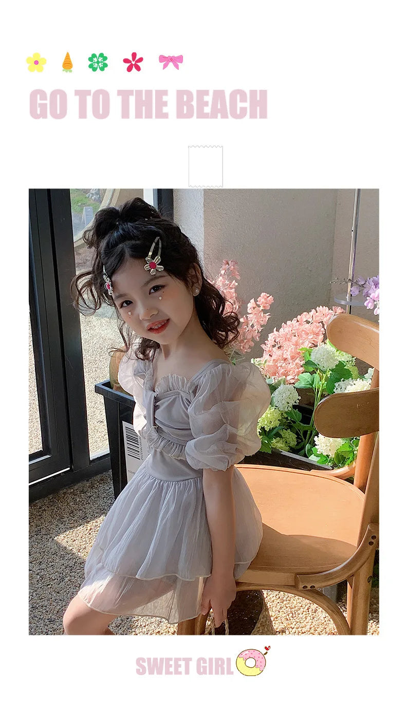 Parent-child Swimsuit Cute Puffed Sleeve Princess Dress One-piece Dress Style Parent-child Swimsuit