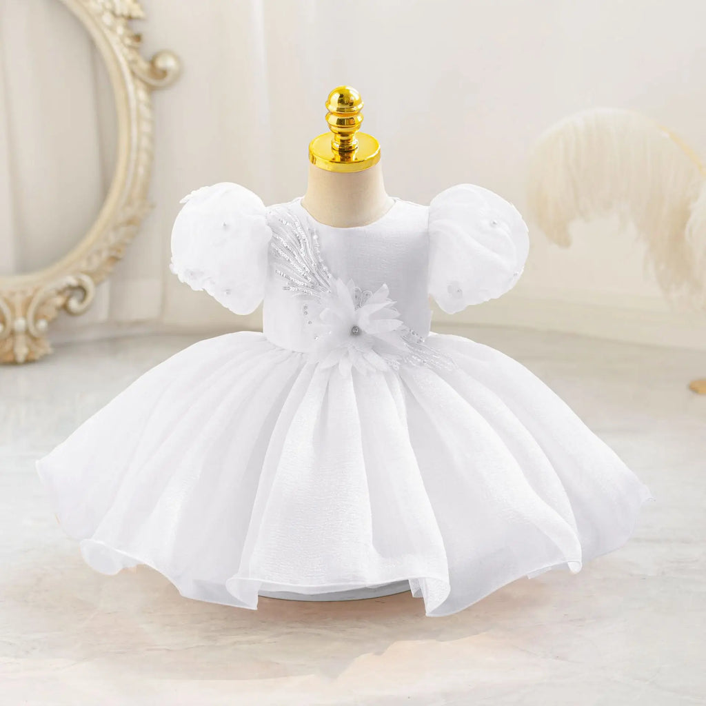 Summer Pearls Bow Baby Girl Dress Pink First Birthday Princess Wedding Kids Party Dresses Tutu Girl Bridesmaids Evening Gown