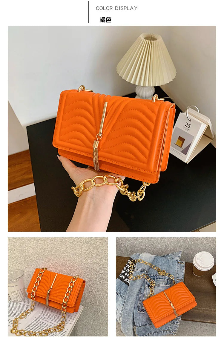 Brand Designer PU Striped Women's Shoulder Bag Fashion Tassel Chain Crossbody Bag Small flap Handbag  2023 Trend