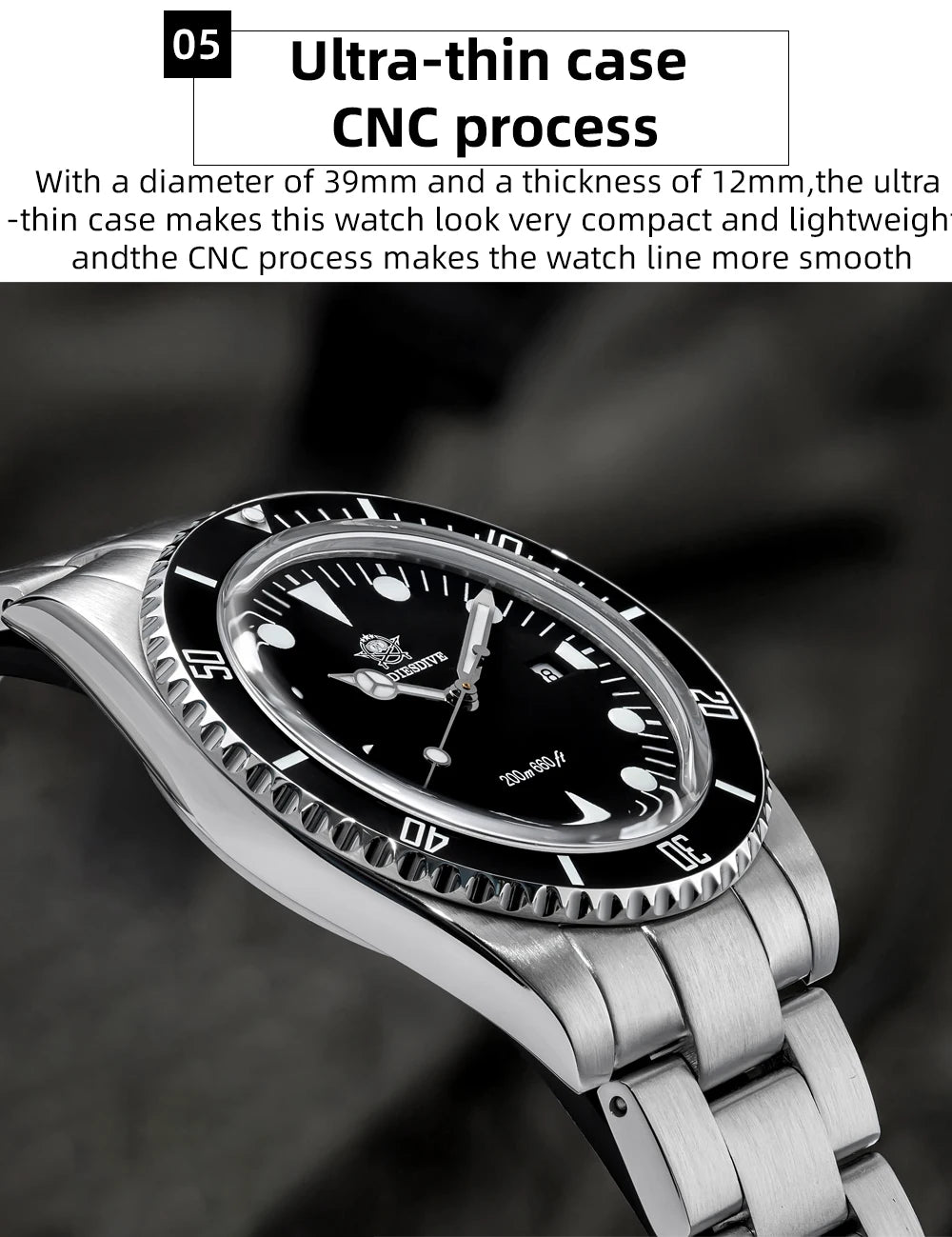 ADDIESDIVE Men's Diving Watch Stainless Steel Ceramic Bezel Quartz Watch Men's BGW9 Luminous 200m Waterproof  Men's Watch