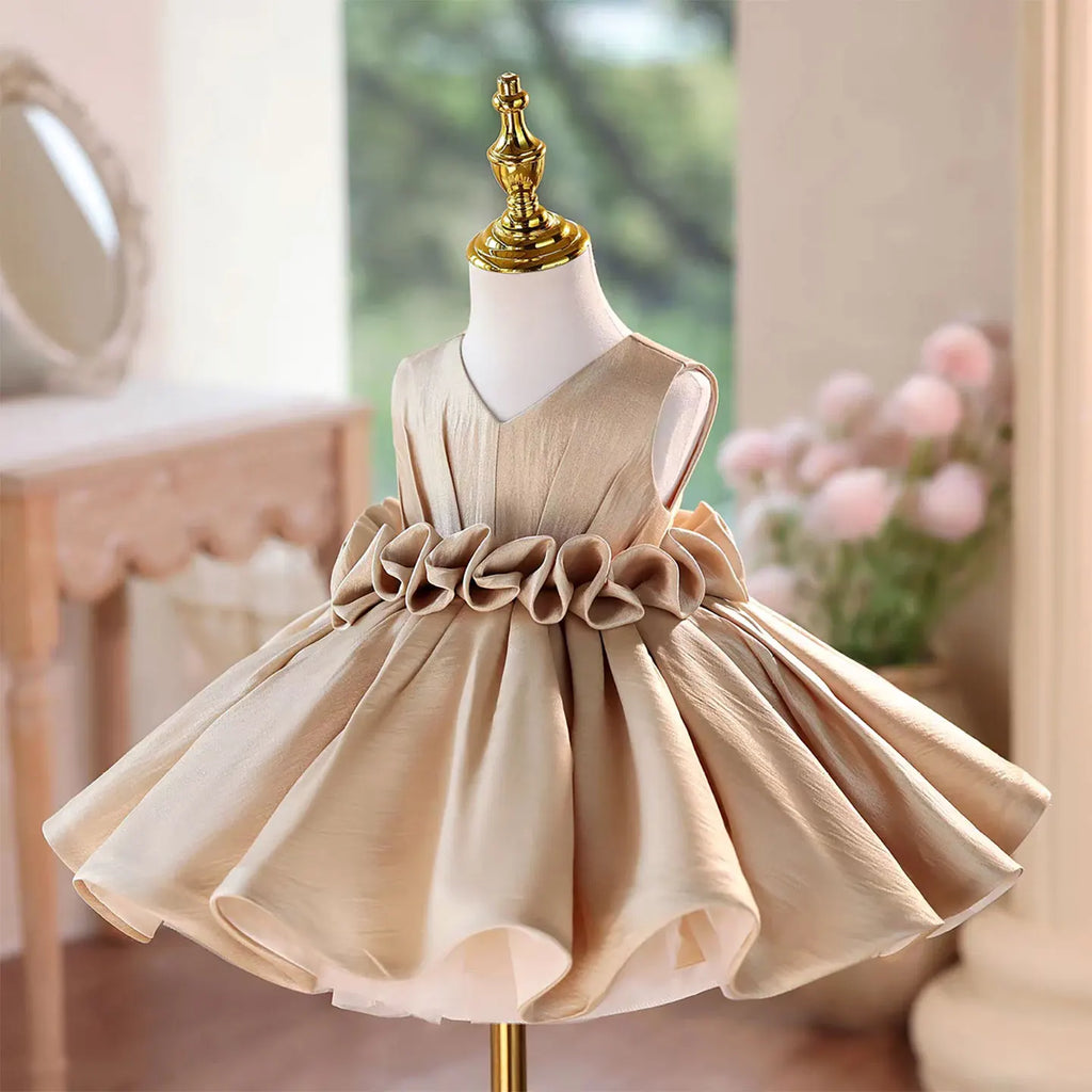 Dreamy Vow J460A Champagne Elegant Flower Girl Dress Satin Knee Length Children Wedding Birthday Holiday Party Pageant Dress