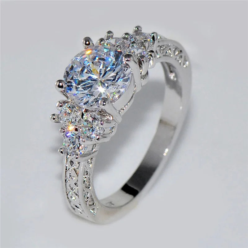 Exquisite Silver Color Engagement Ring For Women With White Zircon Stones Elegant Bridal Jewelry For Anniversary