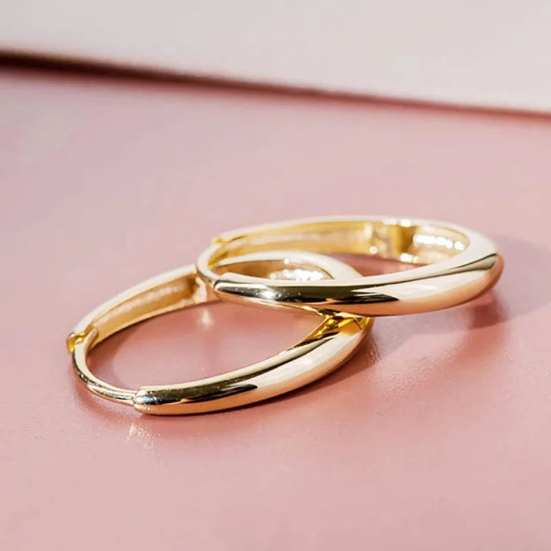 Huitan Versatile Gold Color Hoop Earrings Female Daily Jewelry Matel Style Design Accessories For Women'S