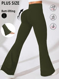Plus Size Women's Super Soft High Waisted Flare Pants, Leggings Tummy Control Soft Bootleg Bell Bottoms Running