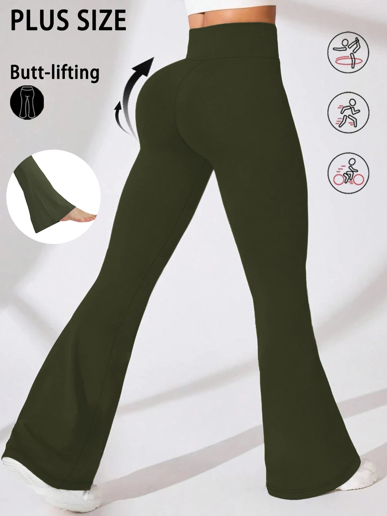 Plus Size Women's Super Soft High Waisted Flare Pants, Leggings Tummy Control Soft Bootleg Bell Bottoms Running