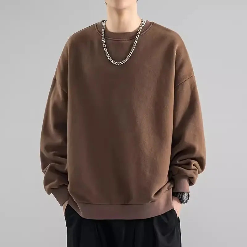 Street Style Round Neck Sweatshirt Men'S Spring Autumn Heavyweight Retro Loose Fit Top High Street Stripe Pattern Casual Wear
