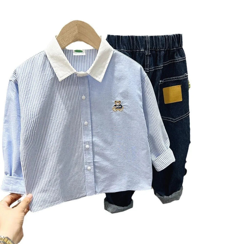 Children's Autumn Long Sleeve Shirt 2025 New Style Boys' Oxford Spinning Thin Coat Middle and Large Children's Casual Cartoon Sh