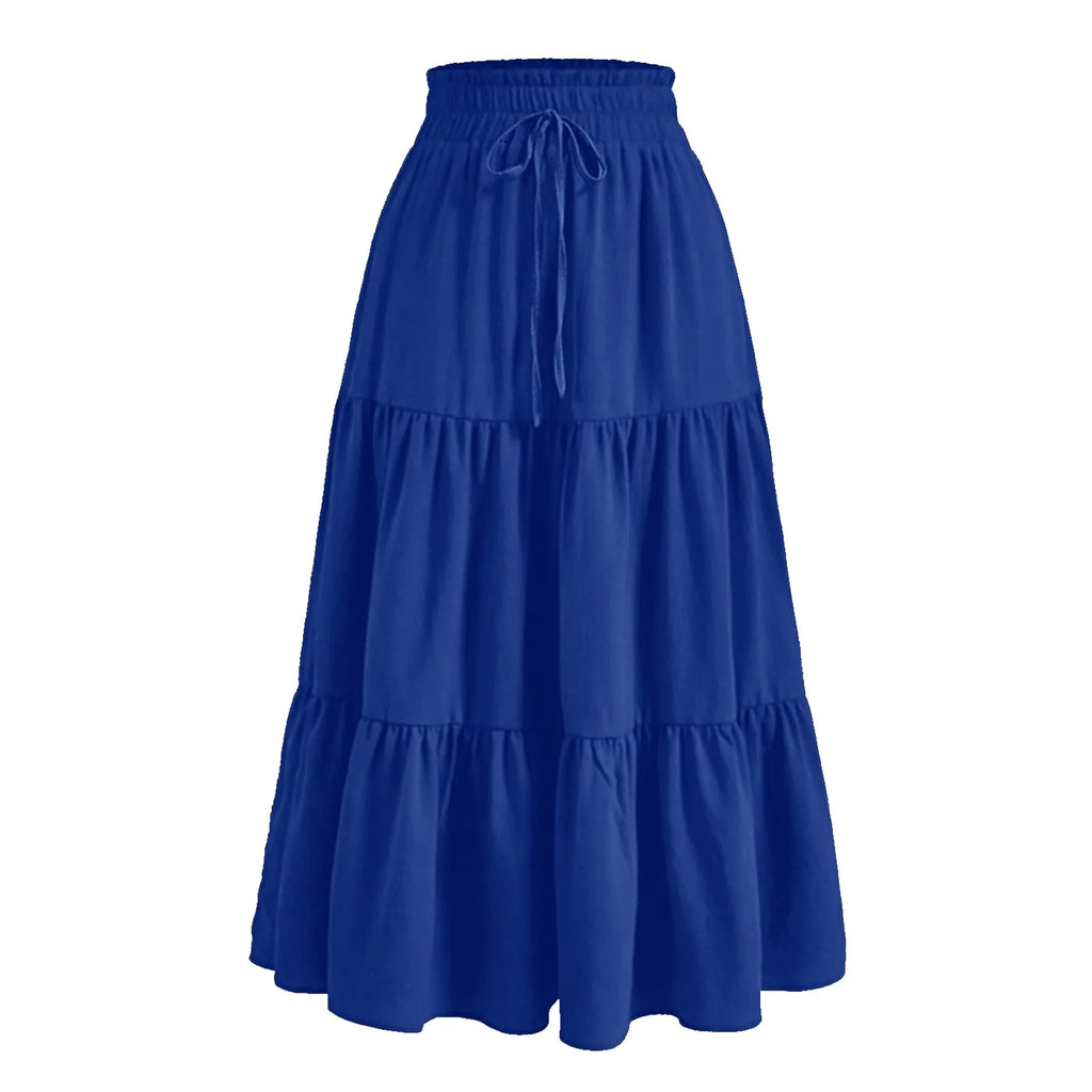 Women's Boho Floral Print Skirt Vintage High Waist Maxi Skirts Summer Casual Loose Beach Skirt Elegant Ladies Flowy Ruffle Skirt