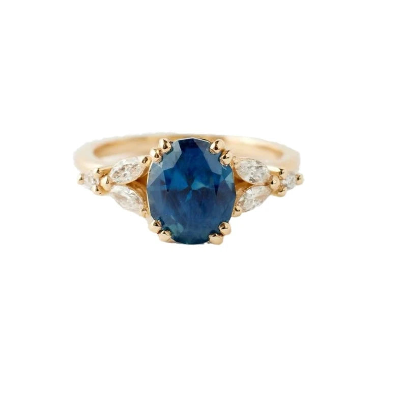European And American New Minimalist Inlaid Blue Zircon Women'S'S Ring