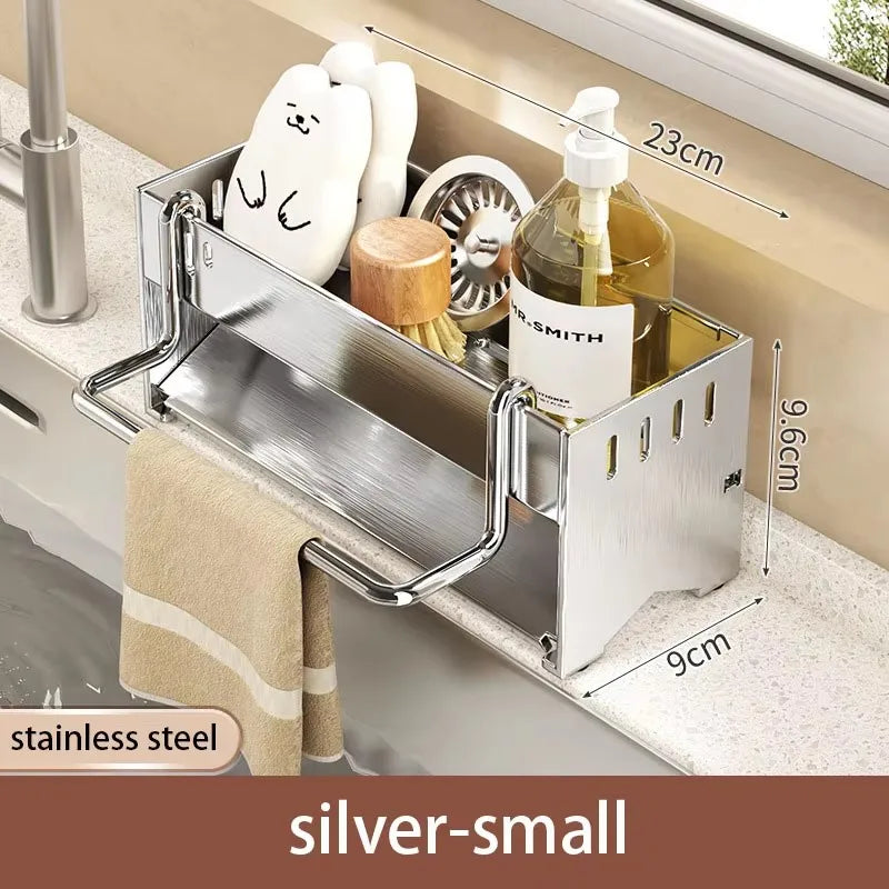 Estante de Esponja de Acero Inoxidable para Cocina, Estante de Drenaje para Trapos de Fregadero Doméstico, Estante de Almacenamiento Multifuncional para Estropajos y Bolas de Acero