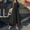 2026 Fashion Puff Short Sleeve Dress for Women Summer Solid Casual Sundress Comfort Cotton Maxi Dress Modest Robe Vestidos Femme