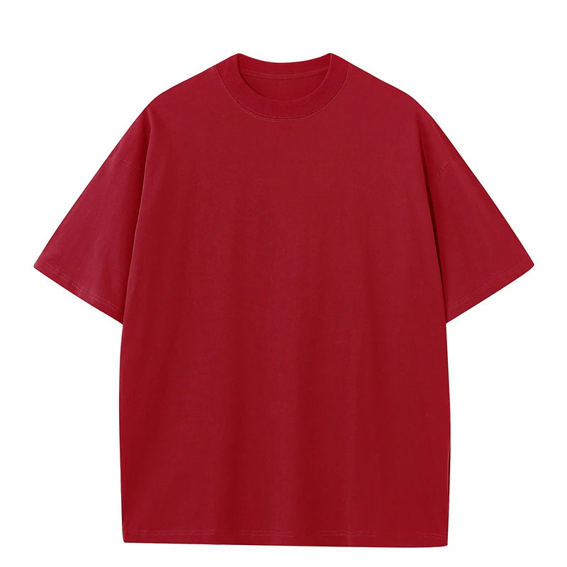 Mens Oversized 230Gsm Heavyweight Cotton T Shirt Short Sleeve Solid Colors Green White Black