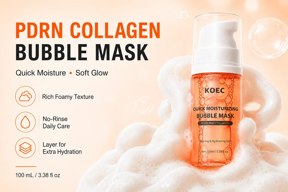 KOEC Quick Moisturizing Bubble Mask - Collagen Face Mask, PDRN & Glycerin in Bubbles for Glowing, Hydrated Skin, Improves Dry Skin, Glass Skin Mask & Bubble Face Mask, 3.38 fl.oz