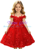 Gorgeous Quality Tulle Beading Flower Girl Dress Off Shoulder Flowers Lace First Communion Dress for Wedding Toddler Kids Gowns