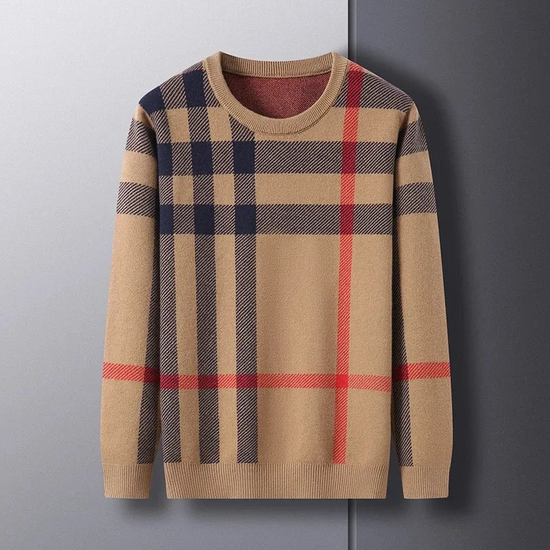 High End Luxury Pullover Men Autumn Winter Designer Brand Round Neck Striped Wool Sweater European Fashion Casual Warm Knitwear
