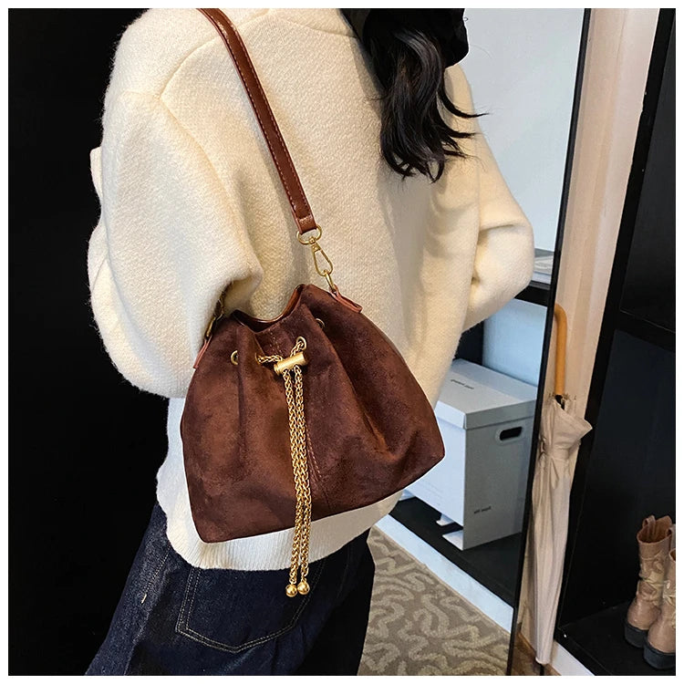 2026 Soft Commuting Crossbody Bags Faux Suede Sewing Hot Sale Bags for WomenThread Solid Color String Women's Handbags