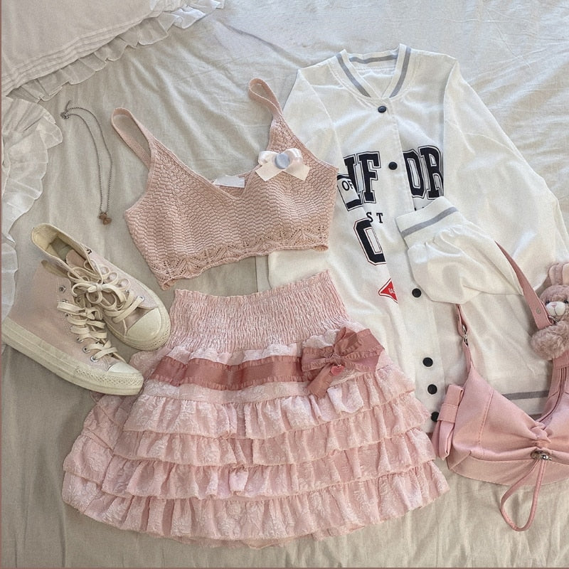 Gaono Lolita Cake Mini Skirts Women Japanese A-line High Waist Pleated Skirt Girly Kawaii Love Y2k Layered Skirts Fairy Outfit