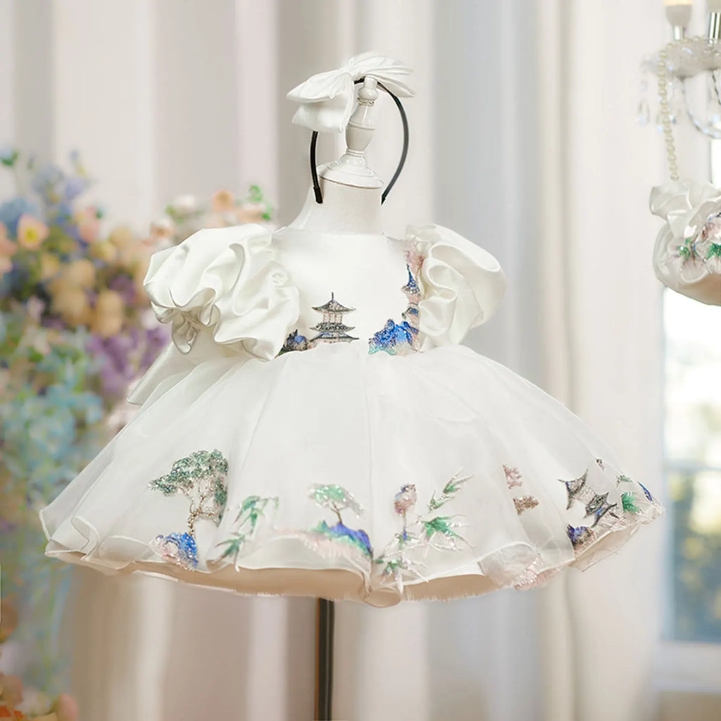 Dreamy Vow D228 Luxury Embroidery Flower Girl Dress Knee Length Princess Kids Gown for Wedding Birthday Festival Party Pageant