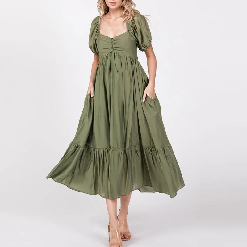 2026 Fashion Short Sleeve Dresses for Women Square Collar A-LINE Women Dress Pregnant Dress Women Vestidos De Verano Mujer Q3094