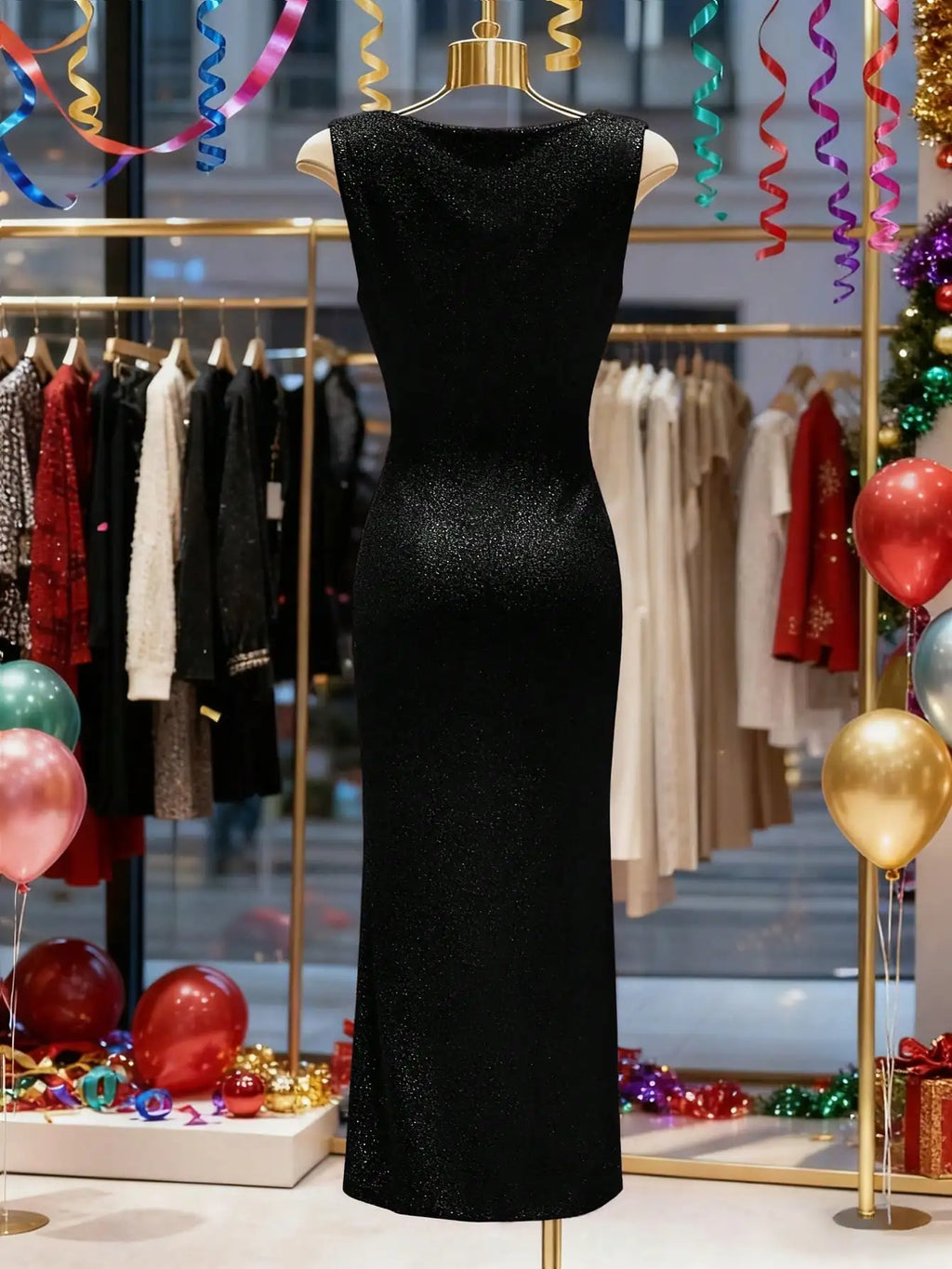 Summer Fashion New Arrivals: Elegant, Sleeveless, Sparkling, Body-Con Plunge Dress Evening Gown
