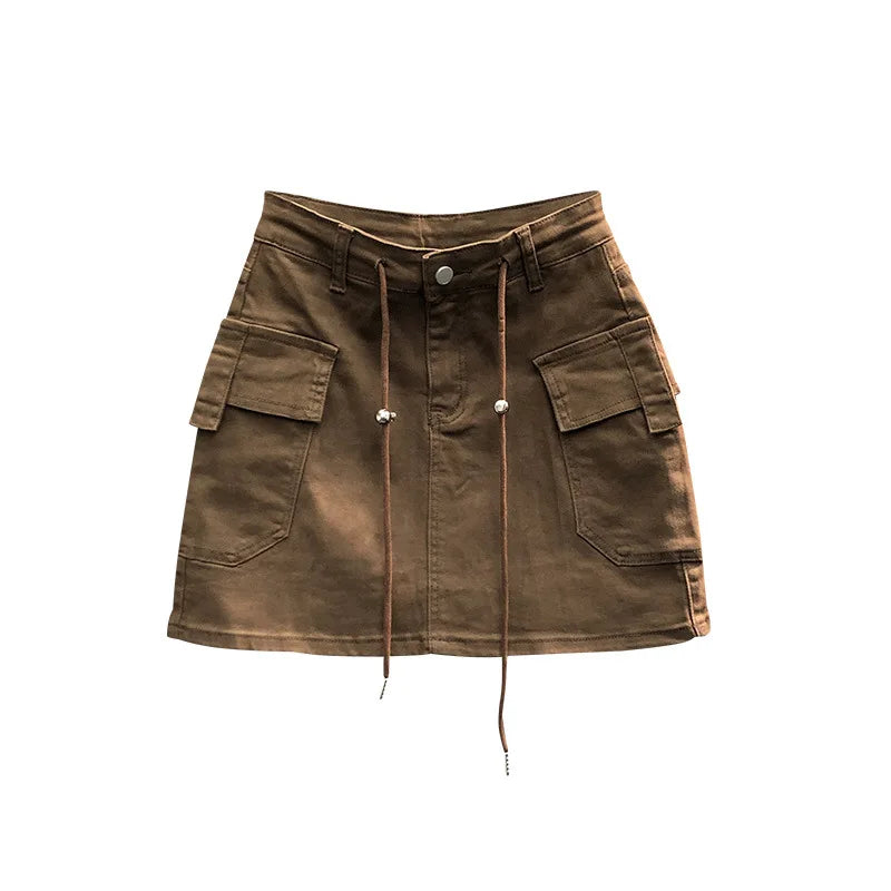 High Waist Slim Fit Denim Mini Skirt Women's Fashion Retro Style Short Skirts Summer Trendy Streetwear Polyester Fabric