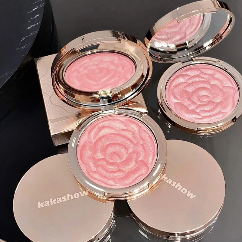Rose Embossed Blush Powder, Shimmery Finish, Multiple Pink Shades Available, Floral Texture Design, Ideal for Daily Face Makeup