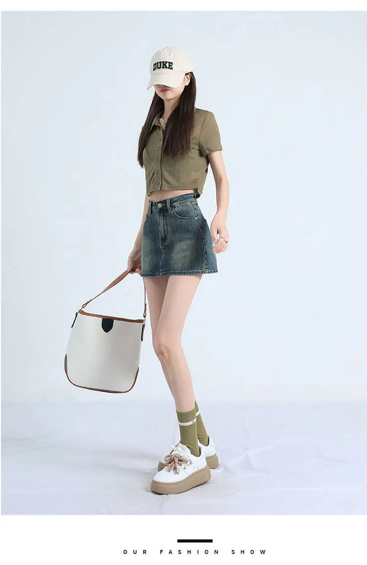 New Adult Thin Denim Skirt College Student High-waist Bodycon Shorts Women's Sexy Denim Skirt Girl's A-line Skirt Women's Shorts