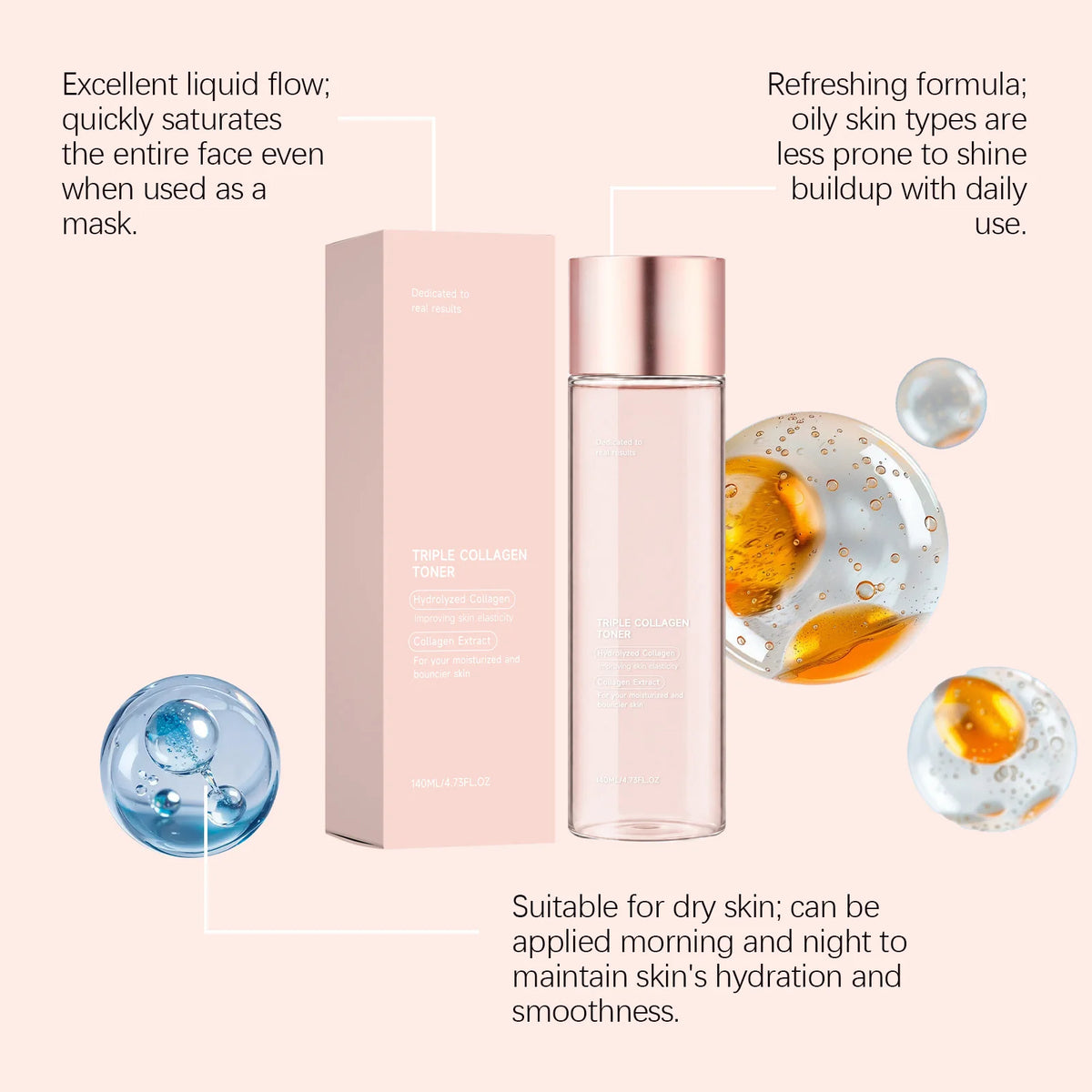 Triple Collagen Toner Moisturizing Watery Non‑Sticky Texture Hydrating Nourishing Skin Care Refreshing Large Capacity Face Toner