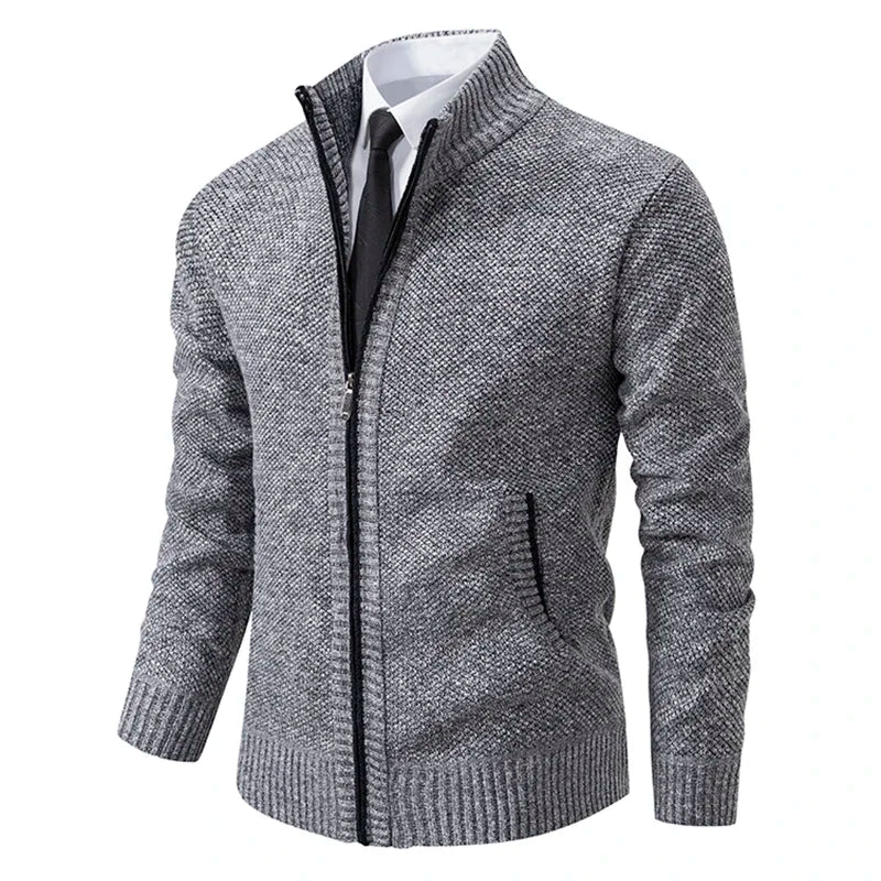 Mens Fleece Cardigan With Stand Collar Zipper Warm Autumn Winter Outerwear For Men Casual