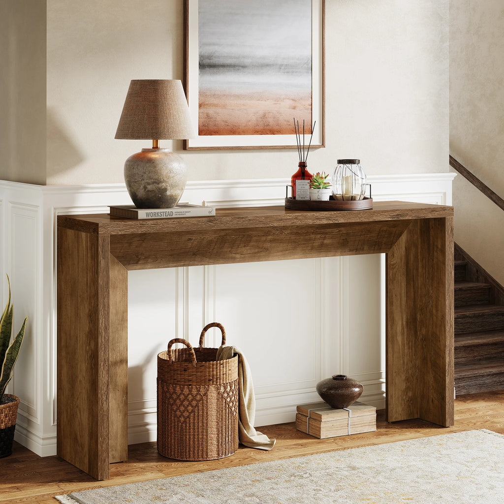 Tribesigns Farmhouse Console Table, 55-Inch Wooden Sofa Table with Storage for Entryway, Foyer, Hallway, Living Room, Brown