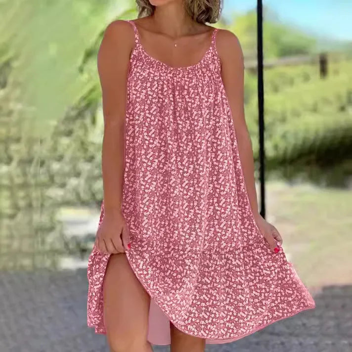 Women Floral Print Sleeveless Spaghetti Strap Beach Bohemian Dresses Ladies Vacation Summer Boho Midi Dress Robe